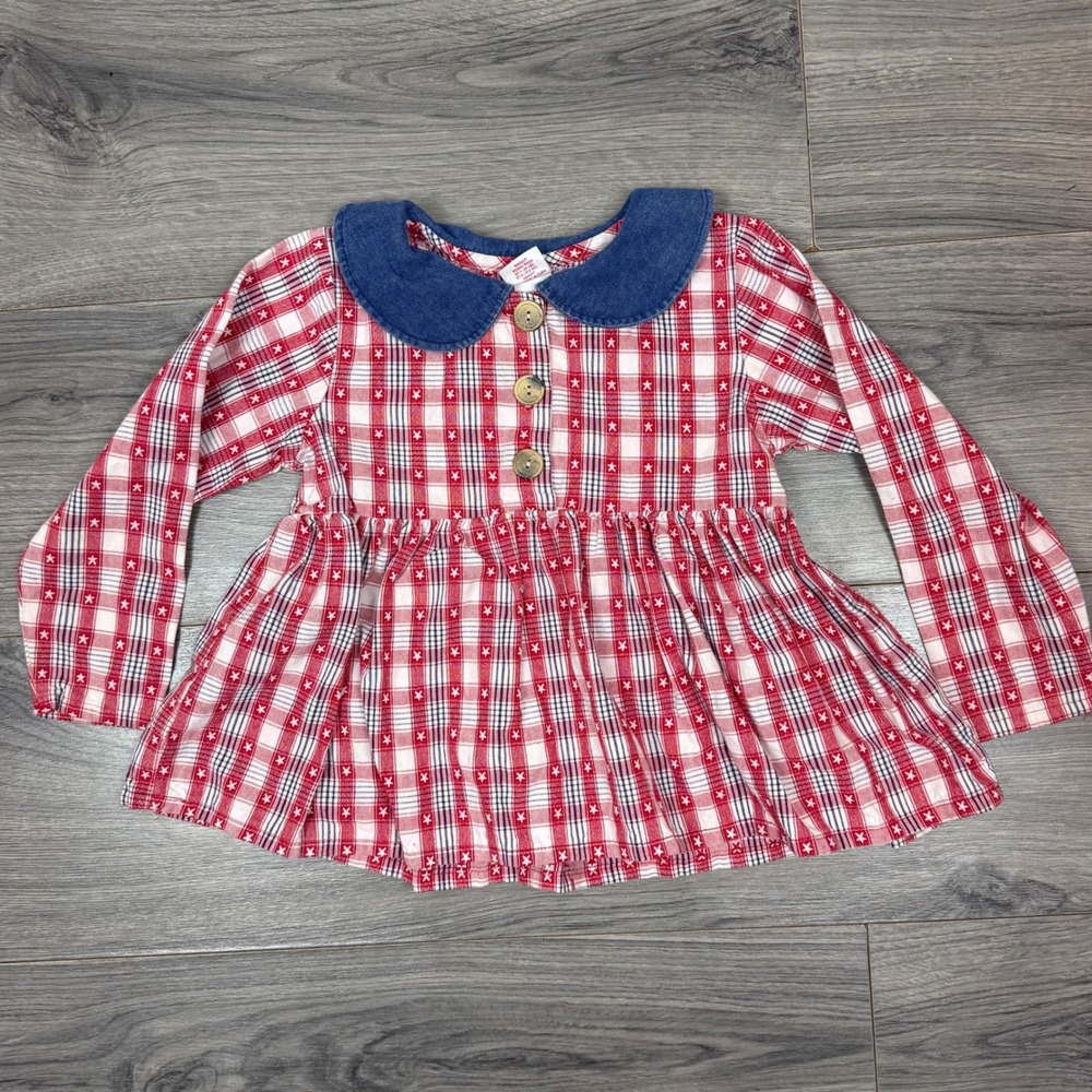Vintage Buster Brown Girls Red Plaid Star Dress Peter Pan Collar Size 5 USA